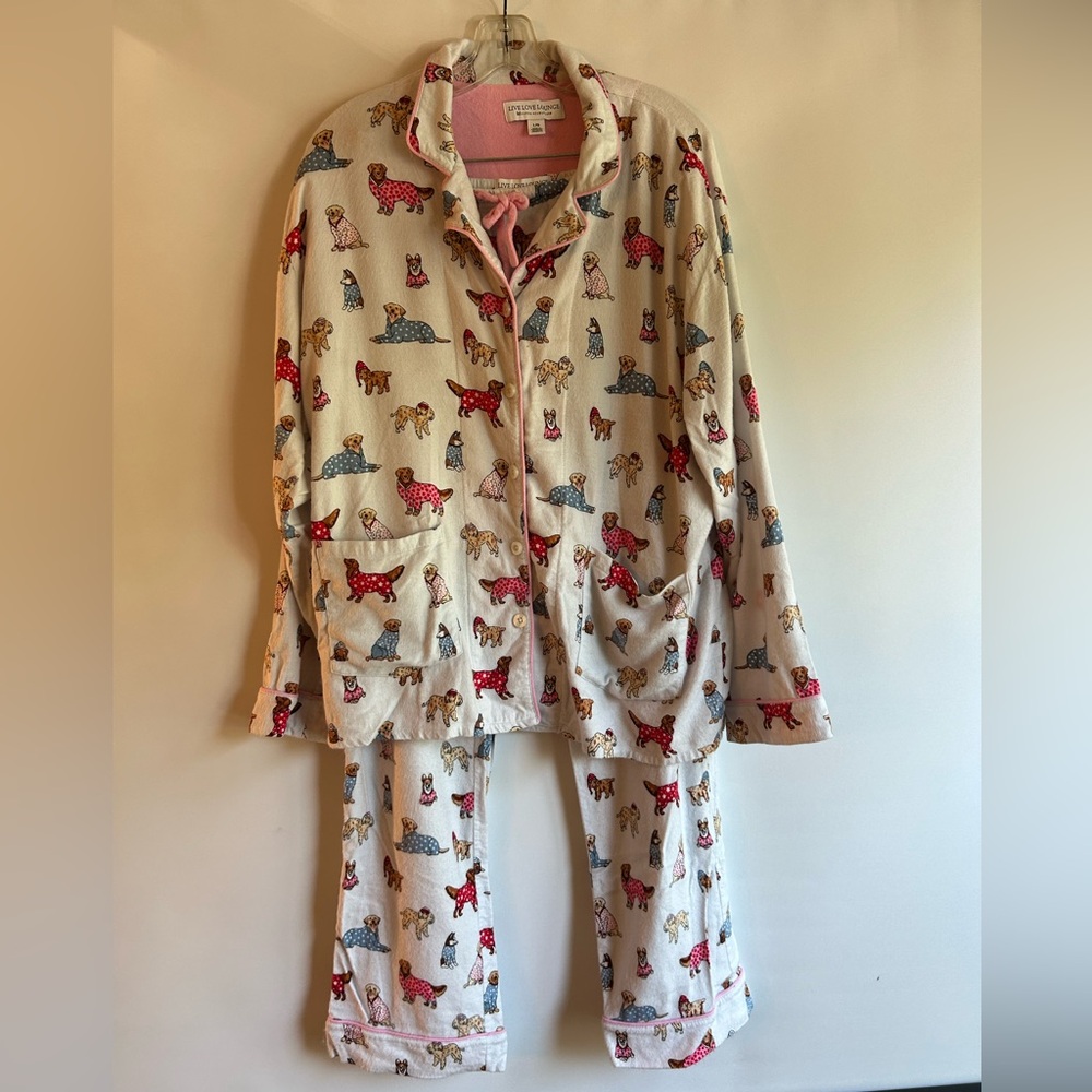 LIVE LOVE LOUNGE KAREN NEUBÜRGER WHITE WITH DOGGIES SLEEPWEAR WOMEN’S PJS LARGE